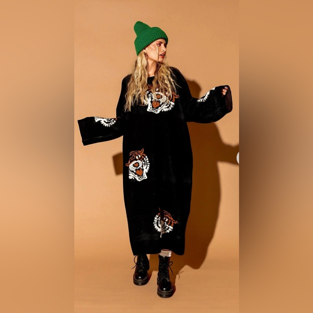 Dressed in Lala Literally Limitless Oversized Knit Dress in Tigress in S/M